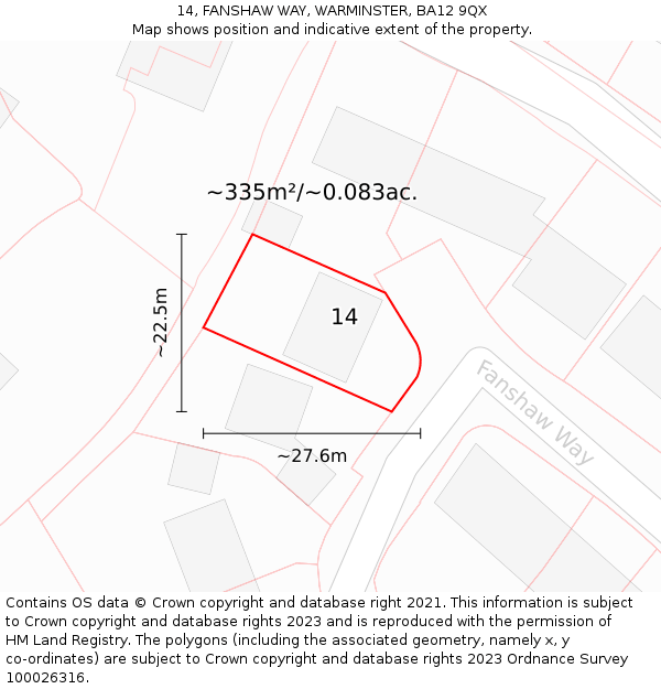 14, FANSHAW WAY, WARMINSTER, BA12 9QX: Plot and title map