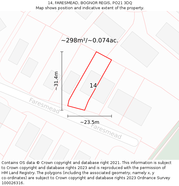 14, FARESMEAD, BOGNOR REGIS, PO21 3DQ: Plot and title map