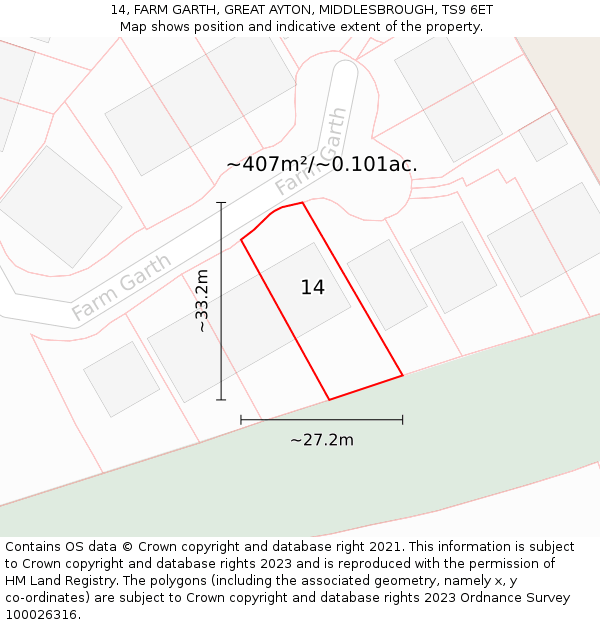 14, FARM GARTH, GREAT AYTON, MIDDLESBROUGH, TS9 6ET: Plot and title map