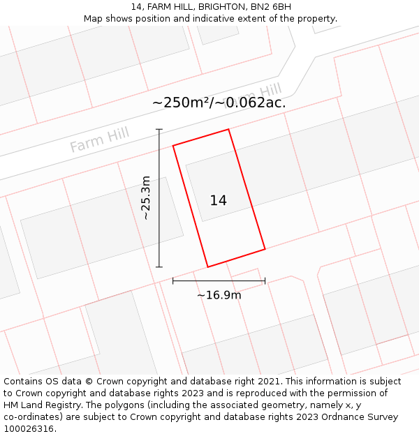 14, FARM HILL, BRIGHTON, BN2 6BH: Plot and title map