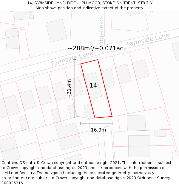 14, FARMSIDE LANE, BIDDULPH MOOR, STOKE-ON-TRENT, ST8 7LY: Plot and title map