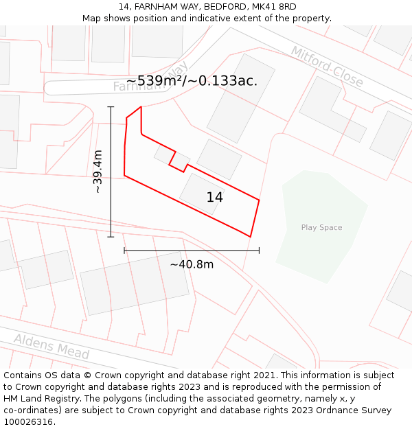 14, FARNHAM WAY, BEDFORD, MK41 8RD: Plot and title map