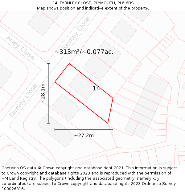 14, FARNLEY CLOSE, PLYMOUTH, PL6 6BS: Plot and title map