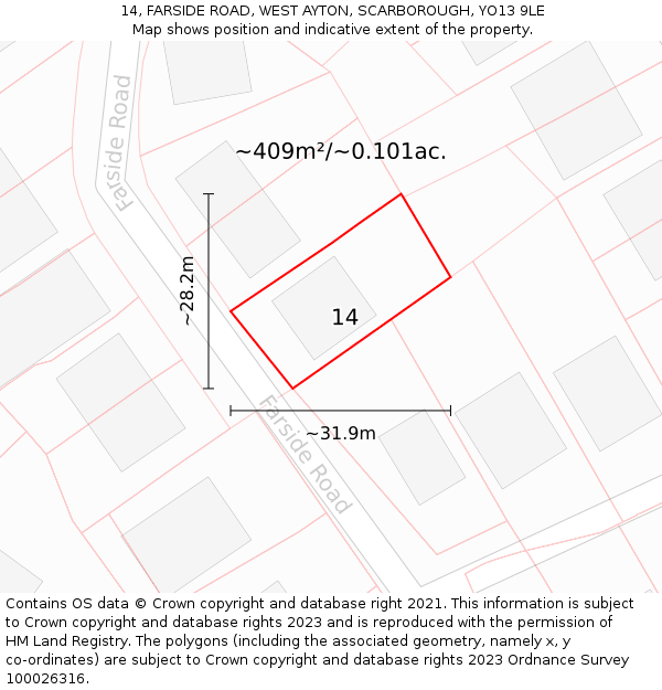 14, FARSIDE ROAD, WEST AYTON, SCARBOROUGH, YO13 9LE: Plot and title map