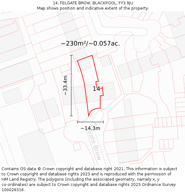 14, FELGATE BROW, BLACKPOOL, FY3 9JU: Plot and title map