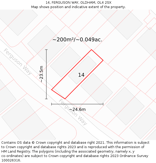 14, FERGUSON WAY, OLDHAM, OL4 2SX: Plot and title map