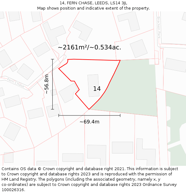 14, FERN CHASE, LEEDS, LS14 3JL: Plot and title map