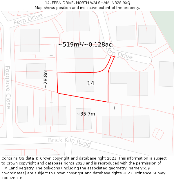 14, FERN DRIVE, NORTH WALSHAM, NR28 9XQ: Plot and title map