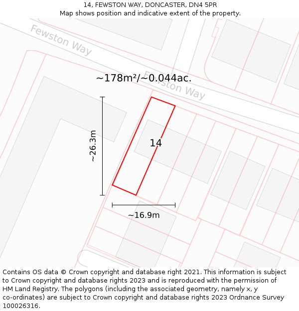 14, FEWSTON WAY, DONCASTER, DN4 5PR: Plot and title map