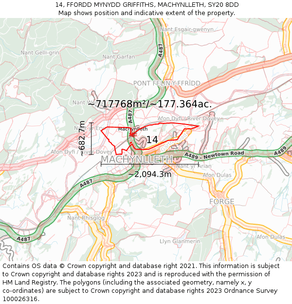 14, FFORDD MYNYDD GRIFFITHS, MACHYNLLETH, SY20 8DD: Plot and title map