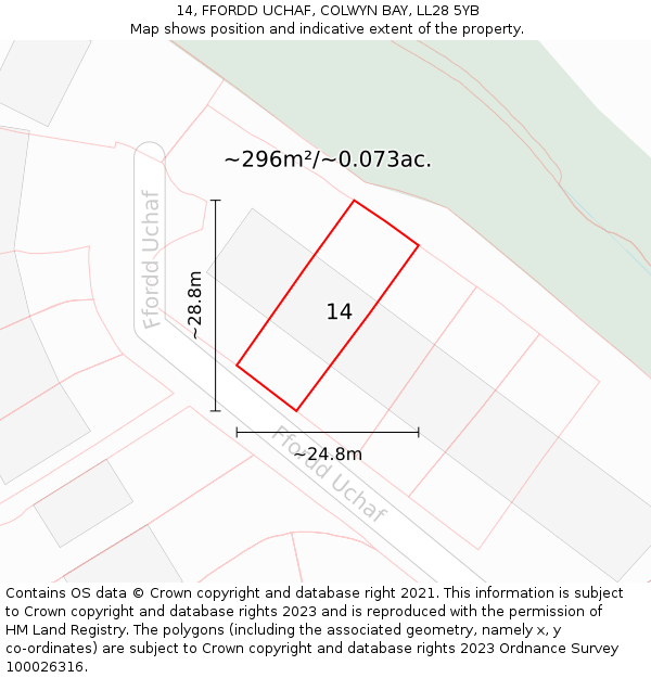 14, FFORDD UCHAF, COLWYN BAY, LL28 5YB: Plot and title map