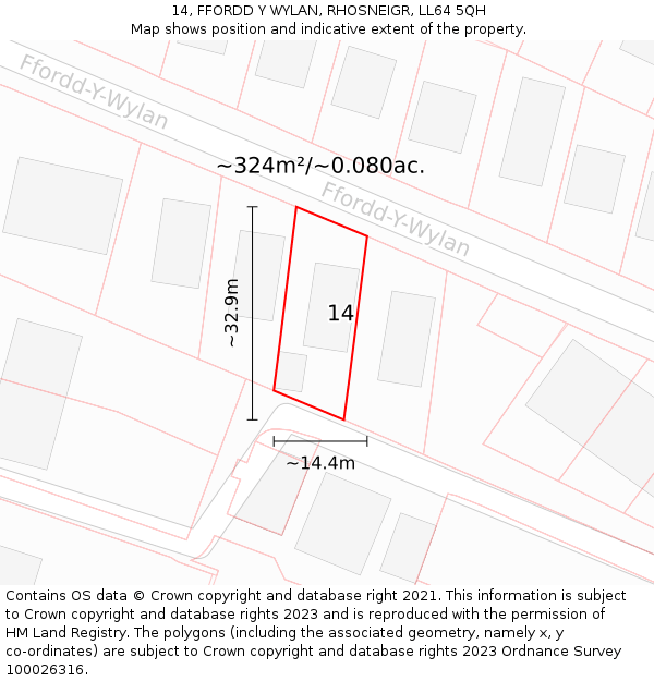 14, FFORDD Y WYLAN, RHOSNEIGR, LL64 5QH: Plot and title map