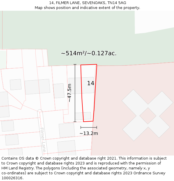 14, FILMER LANE, SEVENOAKS, TN14 5AG: Plot and title map