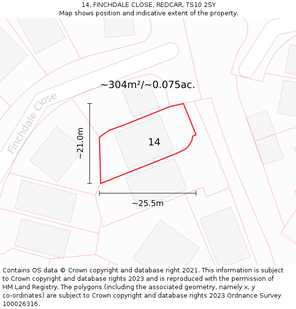 14, FINCHDALE CLOSE, REDCAR, TS10 2SY: Plot and title map