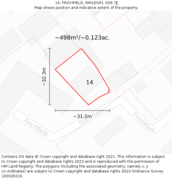 14, FINCHFIELD, RAYLEIGH, SS6 7JJ: Plot and title map