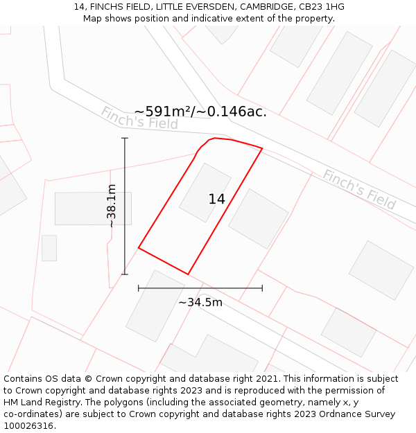 14, FINCHS FIELD, LITTLE EVERSDEN, CAMBRIDGE, CB23 1HG: Plot and title map