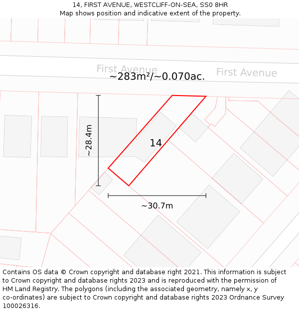 14, FIRST AVENUE, WESTCLIFF-ON-SEA, SS0 8HR: Plot and title map
