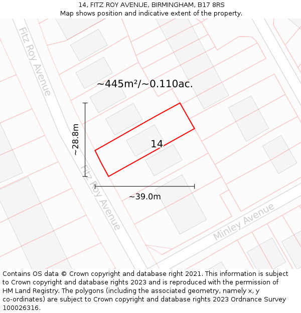 14, FITZ ROY AVENUE, BIRMINGHAM, B17 8RS: Plot and title map