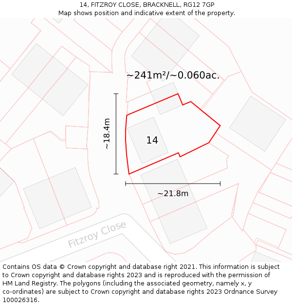 14, FITZROY CLOSE, BRACKNELL, RG12 7GP: Plot and title map