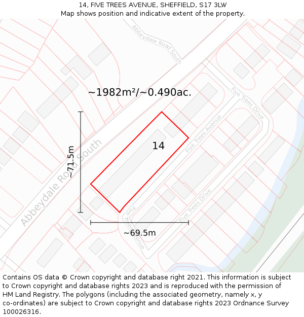 14, FIVE TREES AVENUE, SHEFFIELD, S17 3LW: Plot and title map