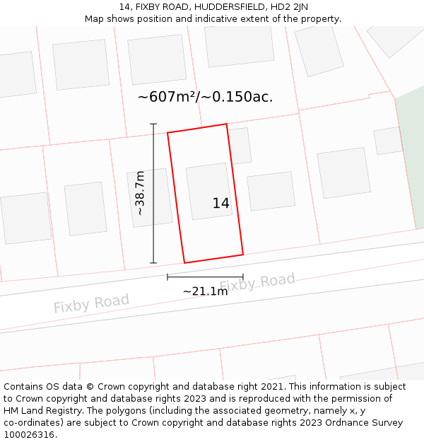 14, FIXBY ROAD, HUDDERSFIELD, HD2 2JN: Plot and title map