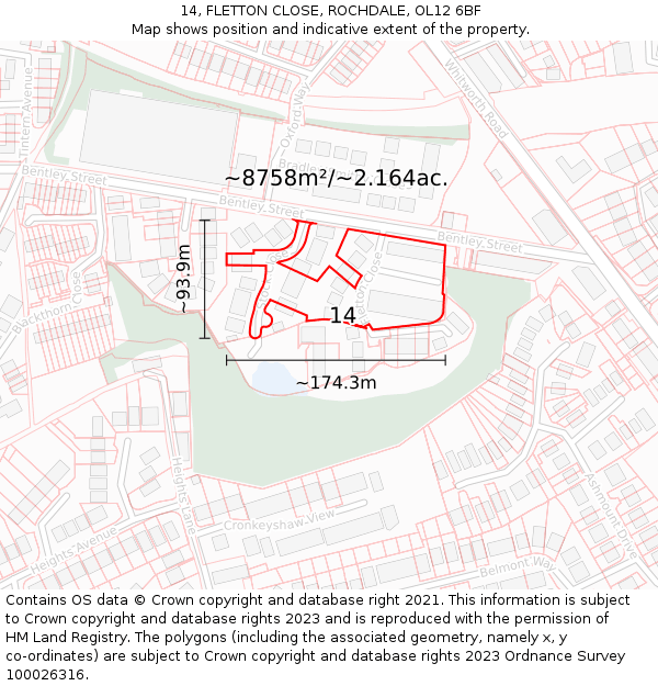 14, FLETTON CLOSE, ROCHDALE, OL12 6BF: Plot and title map