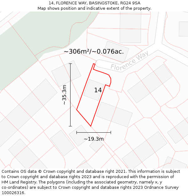 14, FLORENCE WAY, BASINGSTOKE, RG24 9SA: Plot and title map