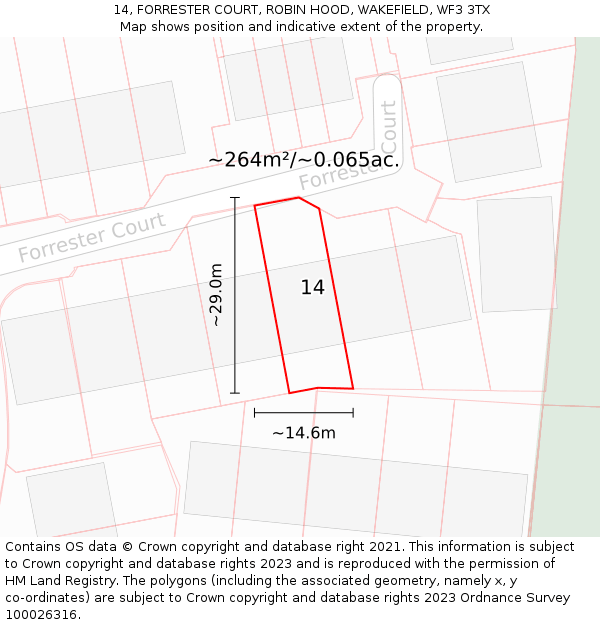 14, FORRESTER COURT, ROBIN HOOD, WAKEFIELD, WF3 3TX: Plot and title map