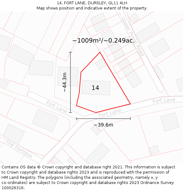 14, FORT LANE, DURSLEY, GL11 4LH: Plot and title map