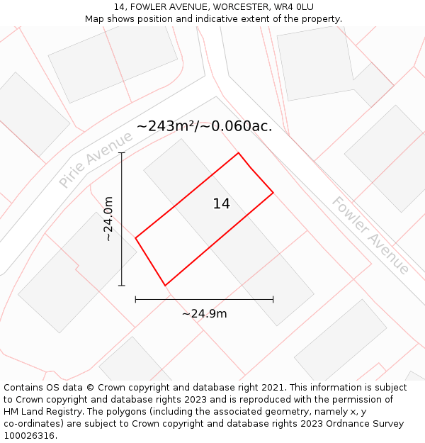 14, FOWLER AVENUE, WORCESTER, WR4 0LU: Plot and title map
