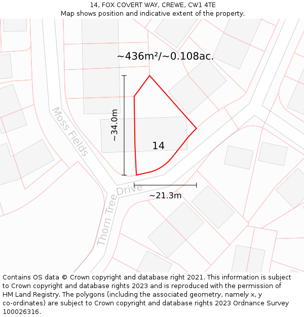 14, FOX COVERT WAY, CREWE, CW1 4TE: Plot and title map