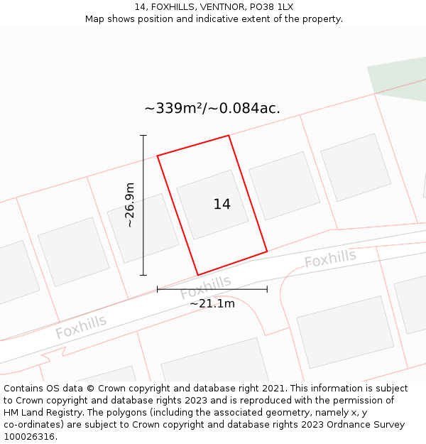 14, FOXHILLS, VENTNOR, PO38 1LX: Plot and title map