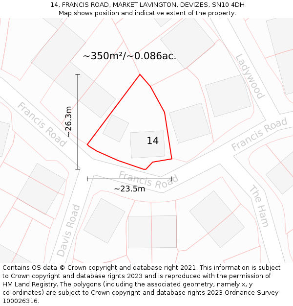 14, FRANCIS ROAD, MARKET LAVINGTON, DEVIZES, SN10 4DH: Plot and title map