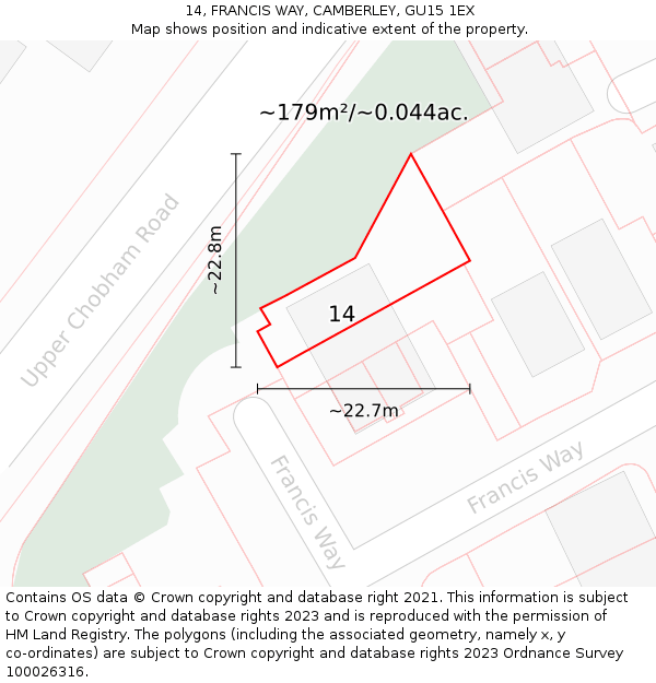 14, FRANCIS WAY, CAMBERLEY, GU15 1EX: Plot and title map