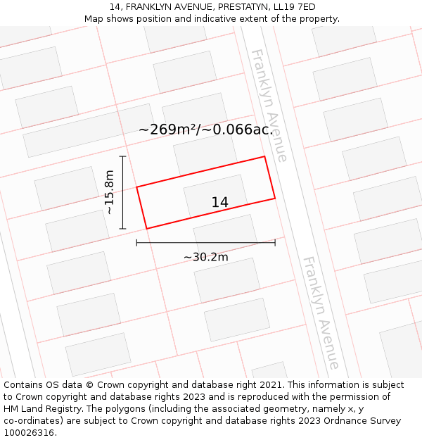 14, FRANKLYN AVENUE, PRESTATYN, LL19 7ED: Plot and title map