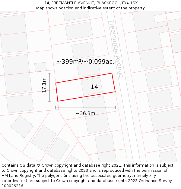 14, FREEMANTLE AVENUE, BLACKPOOL, FY4 1SX: Plot and title map