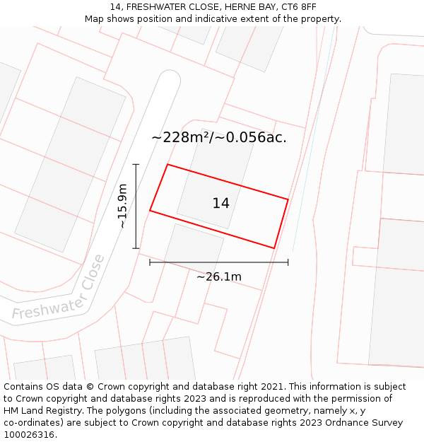 14, FRESHWATER CLOSE, HERNE BAY, CT6 8FF: Plot and title map