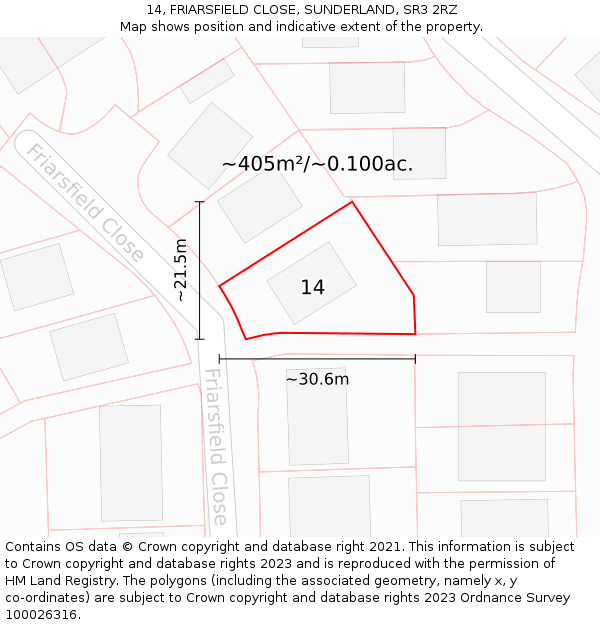 14, FRIARSFIELD CLOSE, SUNDERLAND, SR3 2RZ: Plot and title map