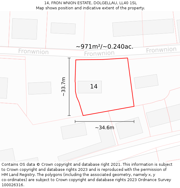 14, FRON WNION ESTATE, DOLGELLAU, LL40 1SL: Plot and title map