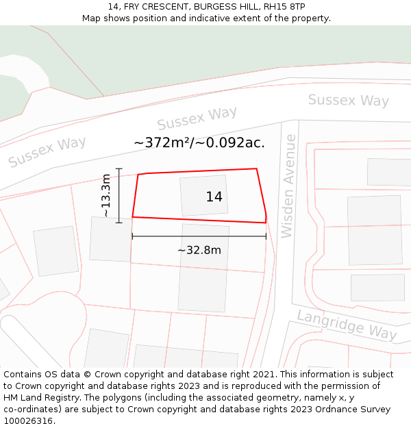 14, FRY CRESCENT, BURGESS HILL, RH15 8TP: Plot and title map