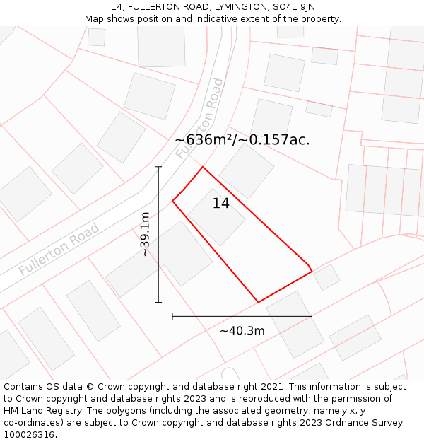 14, FULLERTON ROAD, LYMINGTON, SO41 9JN: Plot and title map