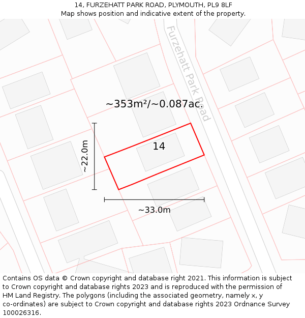 14, FURZEHATT PARK ROAD, PLYMOUTH, PL9 8LF: Plot and title map