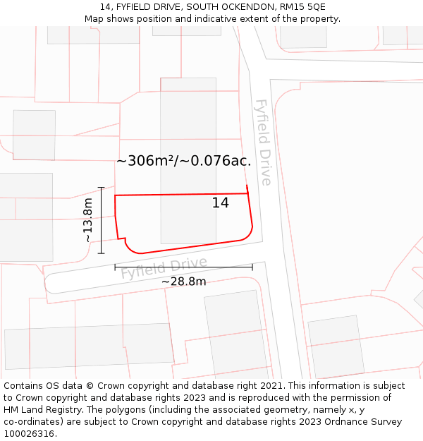 14, FYFIELD DRIVE, SOUTH OCKENDON, RM15 5QE: Plot and title map