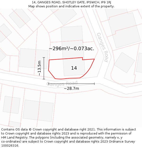 14, GANGES ROAD, SHOTLEY GATE, IPSWICH, IP9 1RJ: Plot and title map