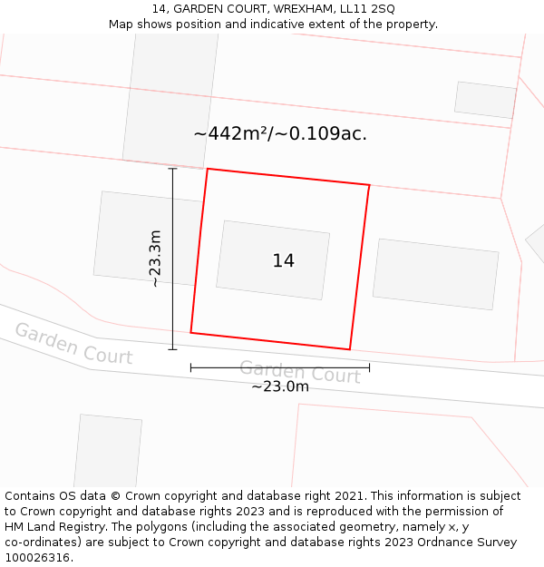 14, GARDEN COURT, WREXHAM, LL11 2SQ: Plot and title map