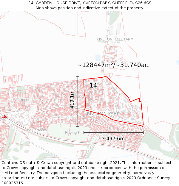 14, GARDEN HOUSE DRIVE, KIVETON PARK, SHEFFIELD, S26 6SS: Plot and title map