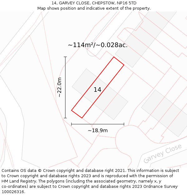 14, GARVEY CLOSE, CHEPSTOW, NP16 5TD: Plot and title map