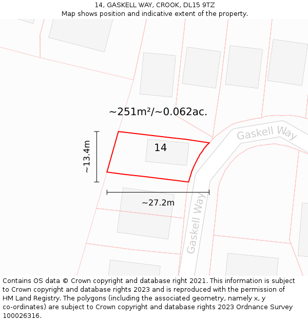 14, GASKELL WAY, CROOK, DL15 9TZ: Plot and title map