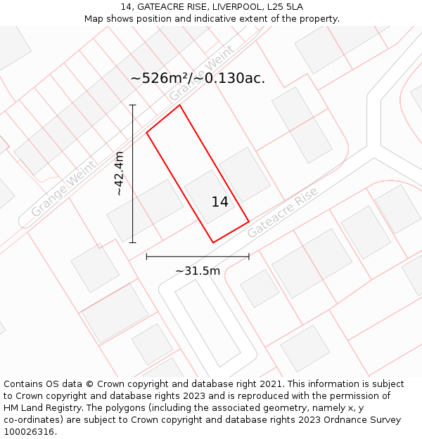 14, GATEACRE RISE, LIVERPOOL, L25 5LA: Plot and title map