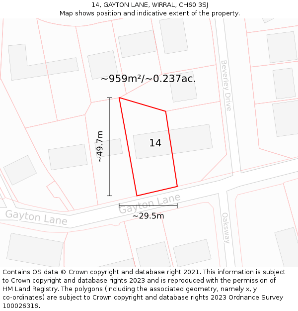 14, GAYTON LANE, WIRRAL, CH60 3SJ: Plot and title map